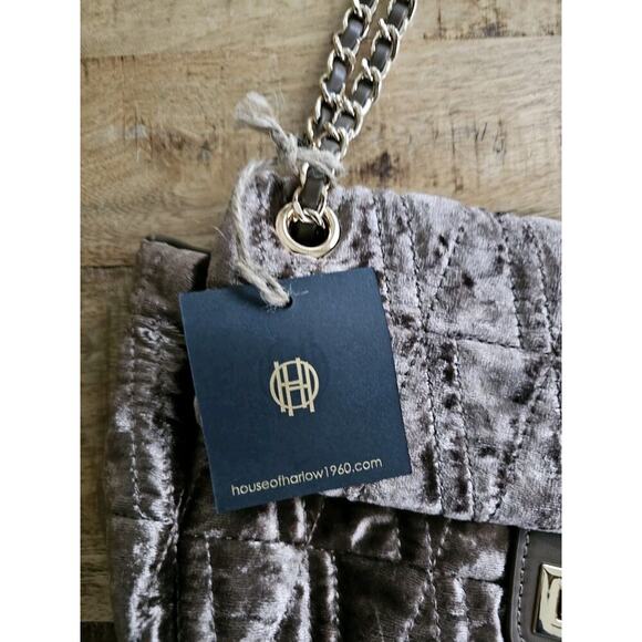 House Of Harlow 1960 NWT Brown Crushed Velvet Quilted Shoulder Bag Elegant - Picture 2 of 11